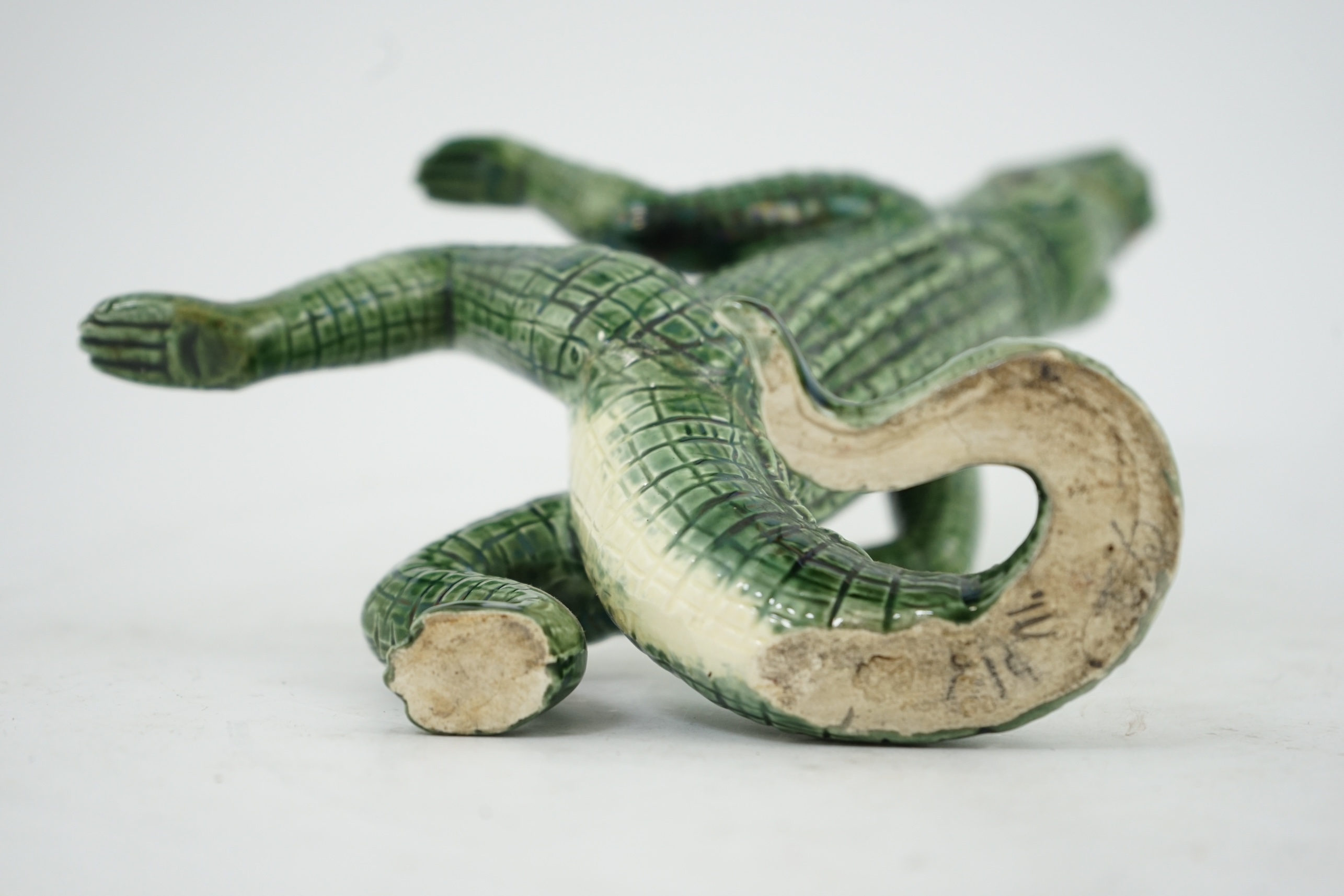 A late 19th century Continental majolica vase, in the form of a dancing crocodile